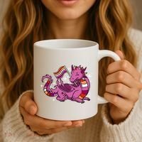 Lesbian Dragon Orange Pink Lesbian Pride Cute Gift Coffee Mug thumb 3
