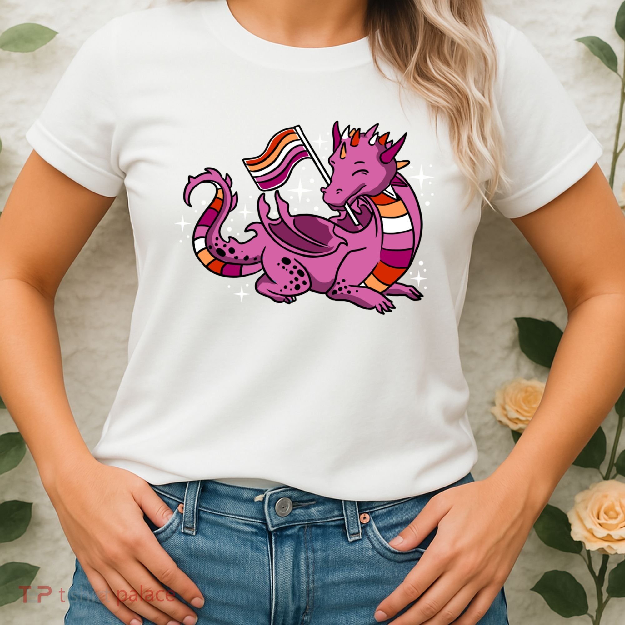 Lesbian Dragon Orange Pink Lesbian Pride Cute Gift Women's T-Shirt