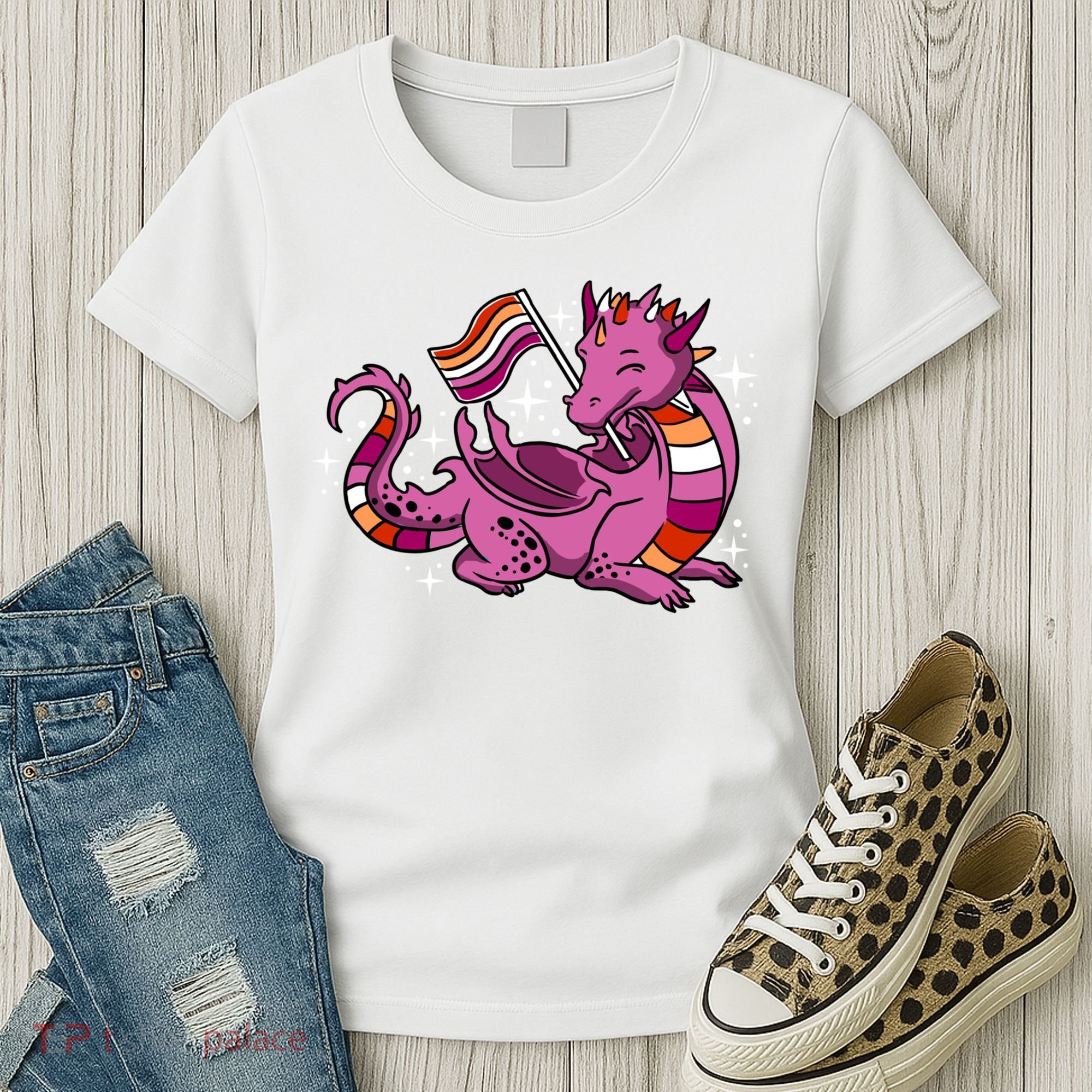 Lesbian Dragon Orange Pink Lesbian Pride Cute Gift Women's T-Shirt