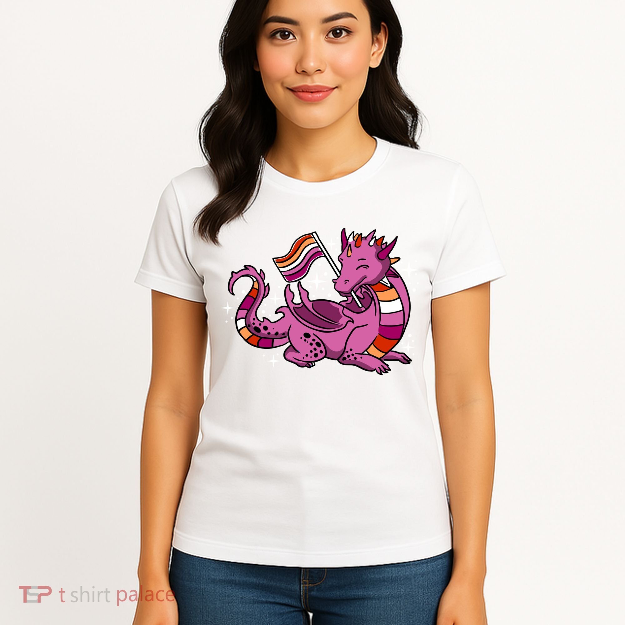 Lesbian Dragon Orange Pink Lesbian Pride Cute Gift Women's T-Shirt