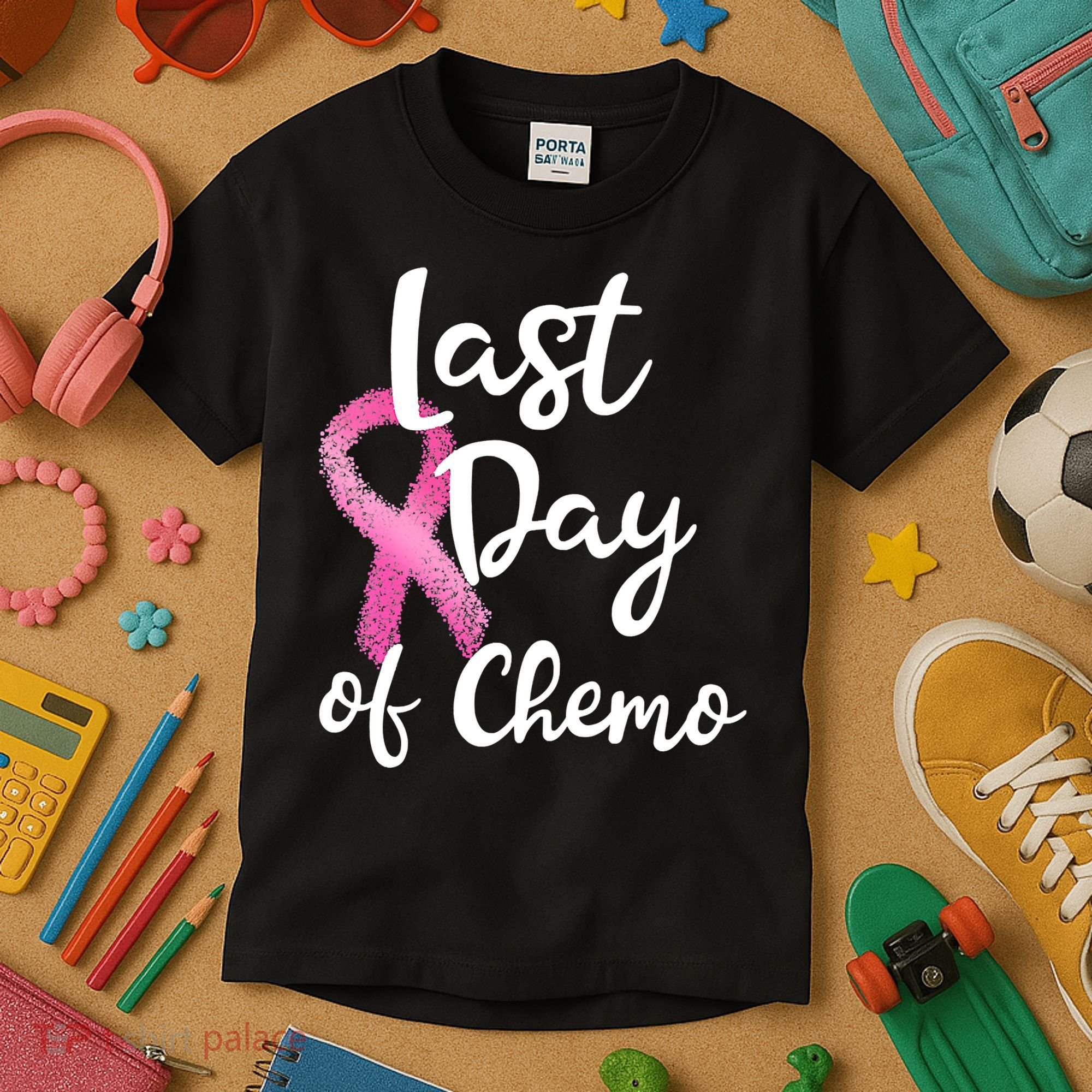 Last Day Of Chemo Pink Funny Breast Cancer Survivor Kids T-Shirt