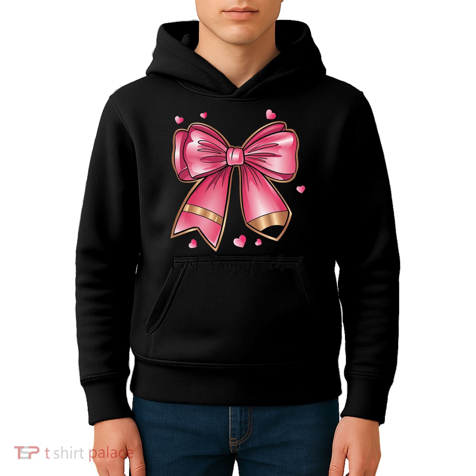 Last Day Of School Coquette Bow Teachers Graduatio Kids Hoodie