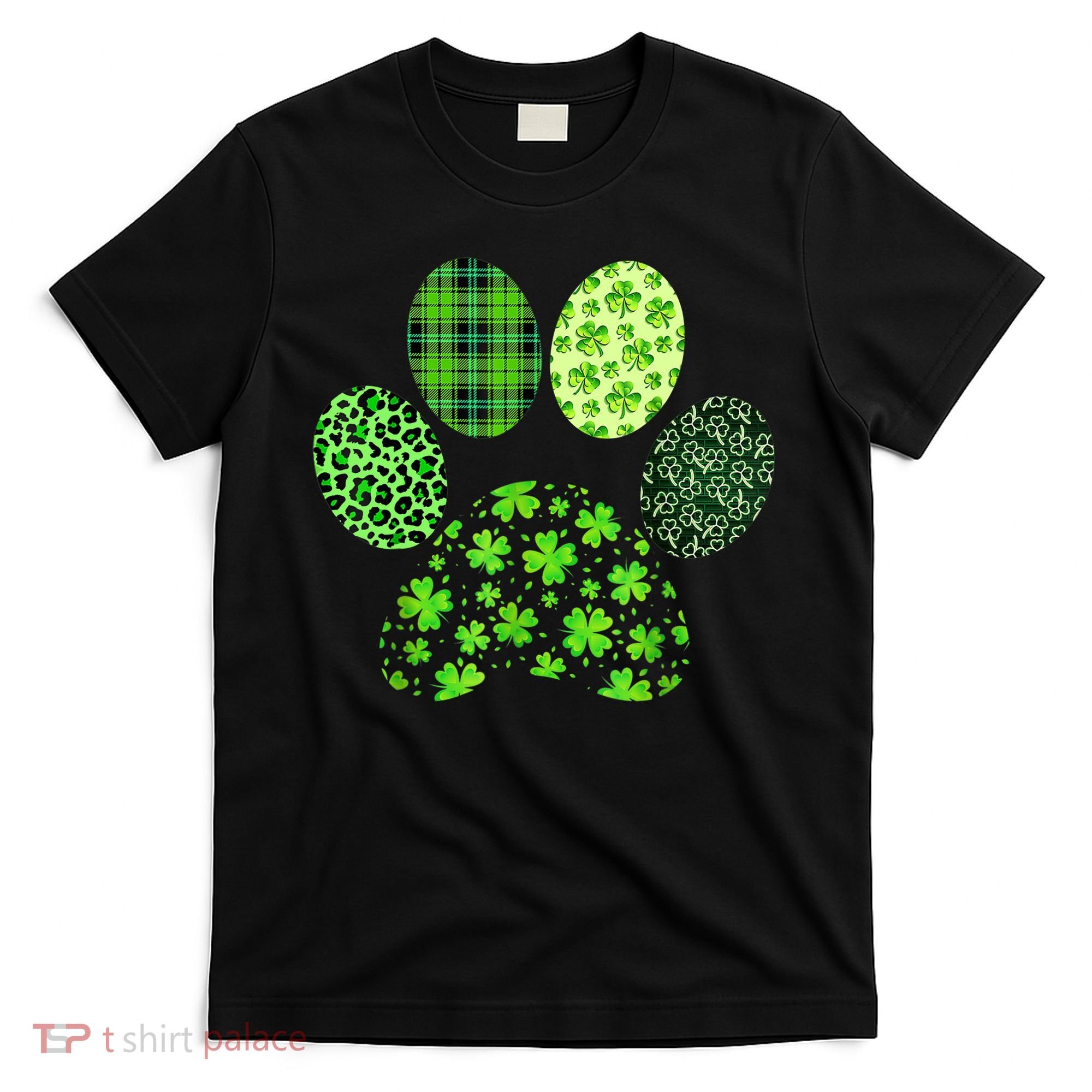 Lucky Dog Paw Irish Shamrocks Cute Dog Paw St Patrick's Day T-Shirt