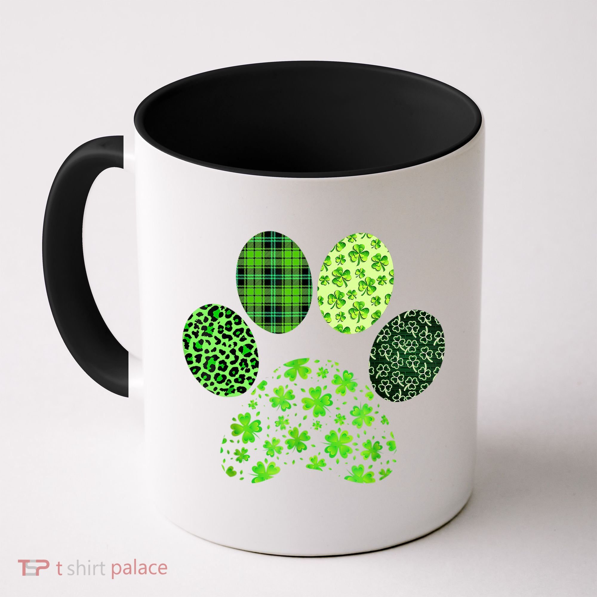 Lucky Dog Paw Irish Shamrocks Cute Dog Paw St Patrick's Day Coffee Mug