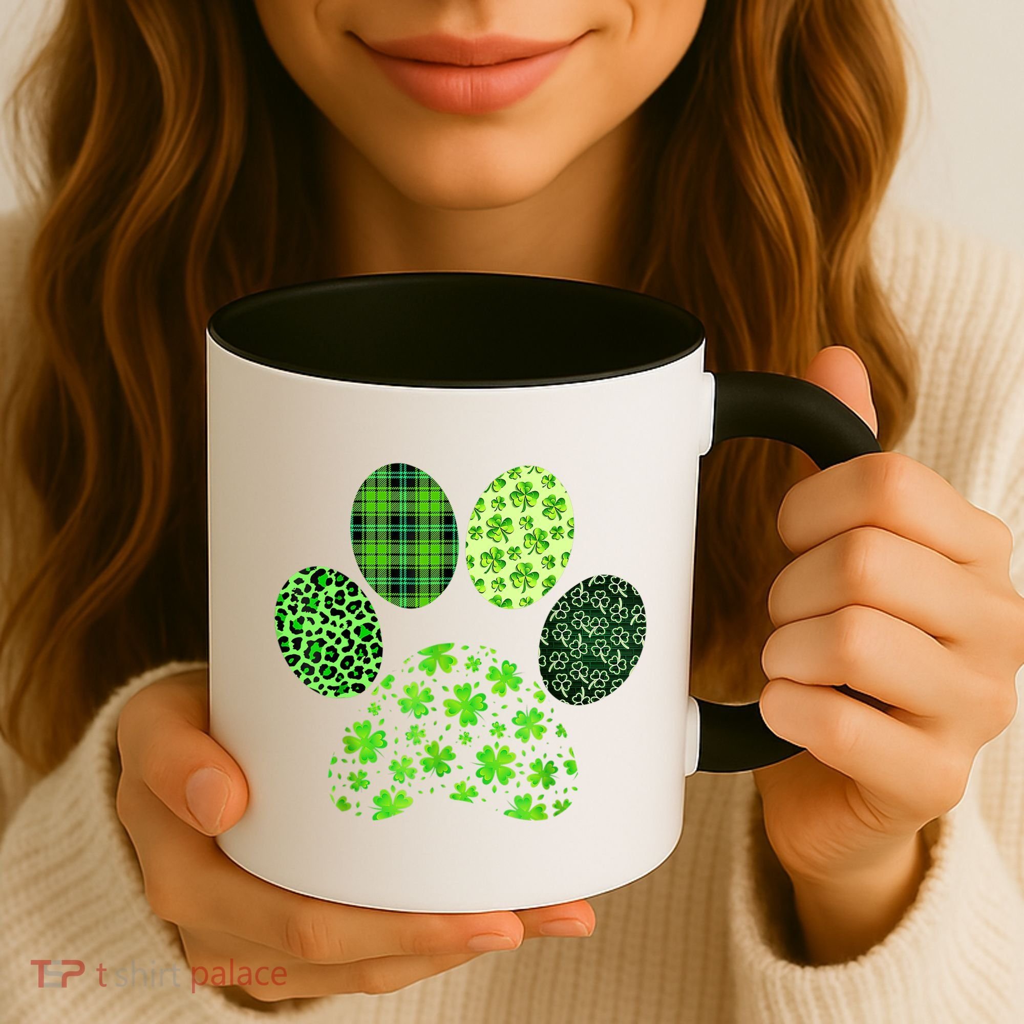Lucky Dog Paw Irish Shamrocks Cute Dog Paw St Patrick's Day Coffee Mug