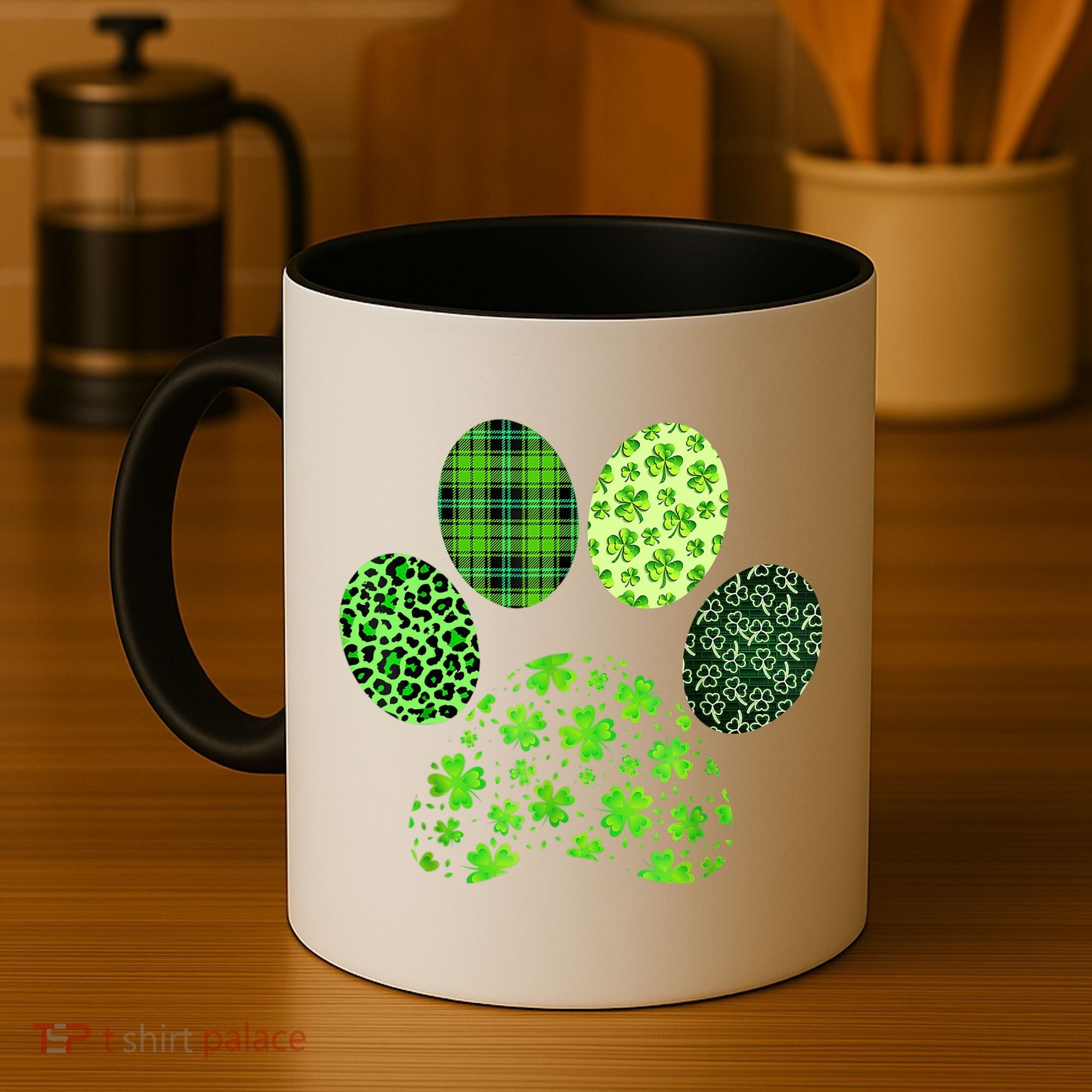 Lucky Dog Paw Irish Shamrocks Cute Dog Paw St Patrick's Day Coffee Mug