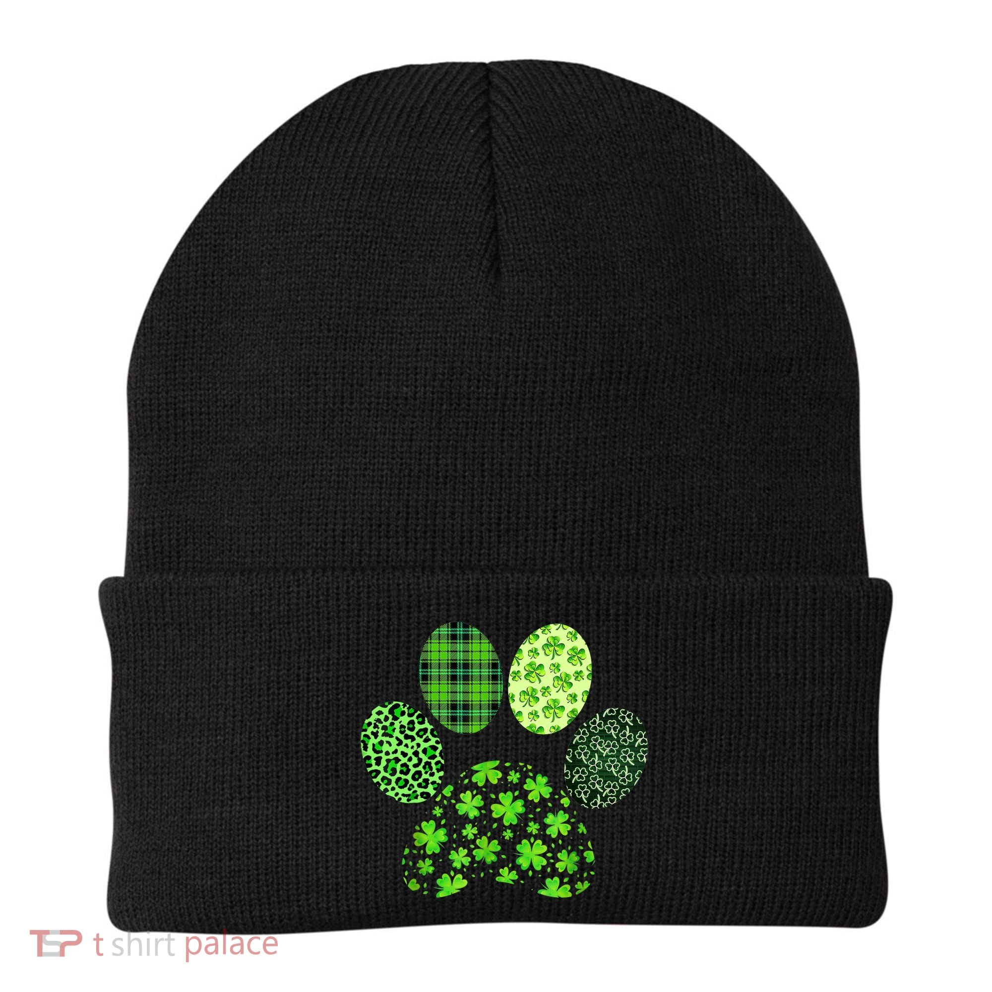 Lucky Dog Paw Irish Shamrocks Cute Dog Paw St Patrick's Day Beanie