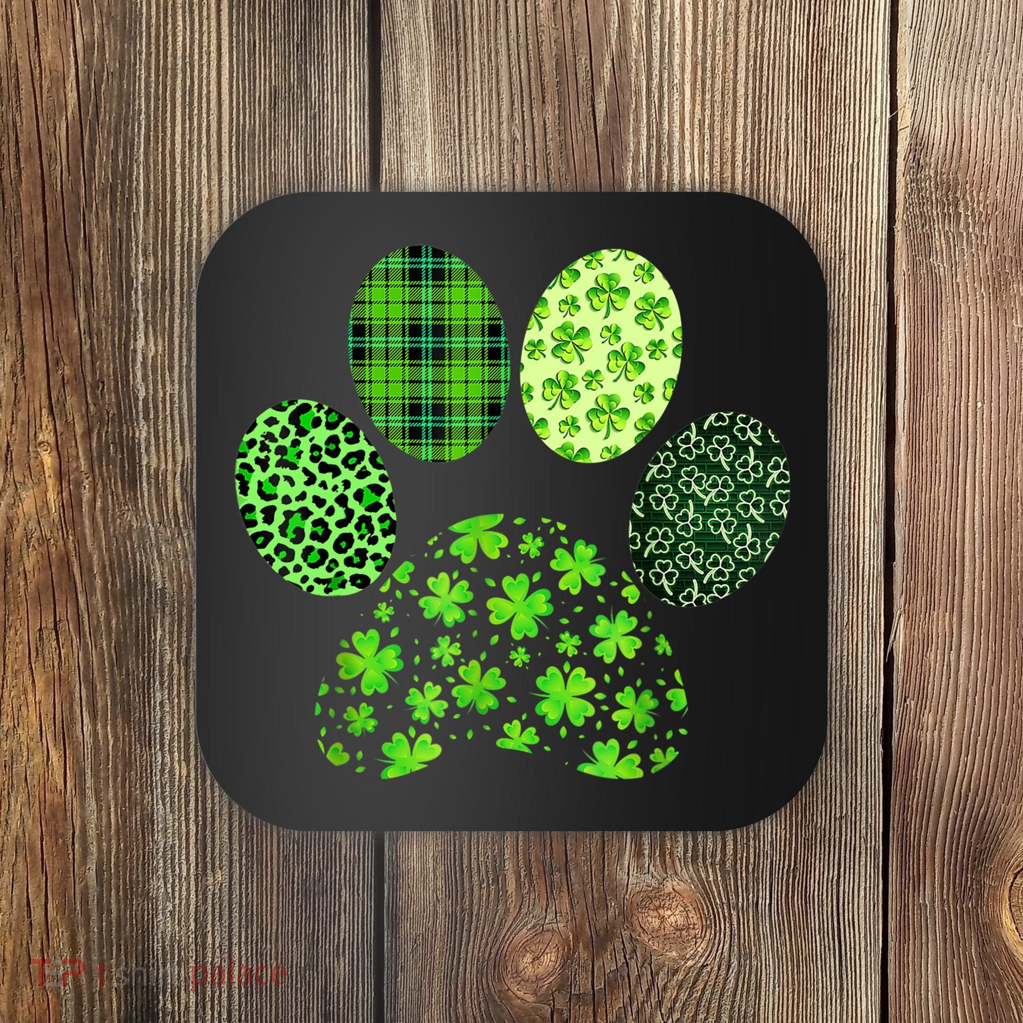 Lucky Dog Paw Irish Shamrocks Cute Dog Paw St Patrick's Day Coaster
