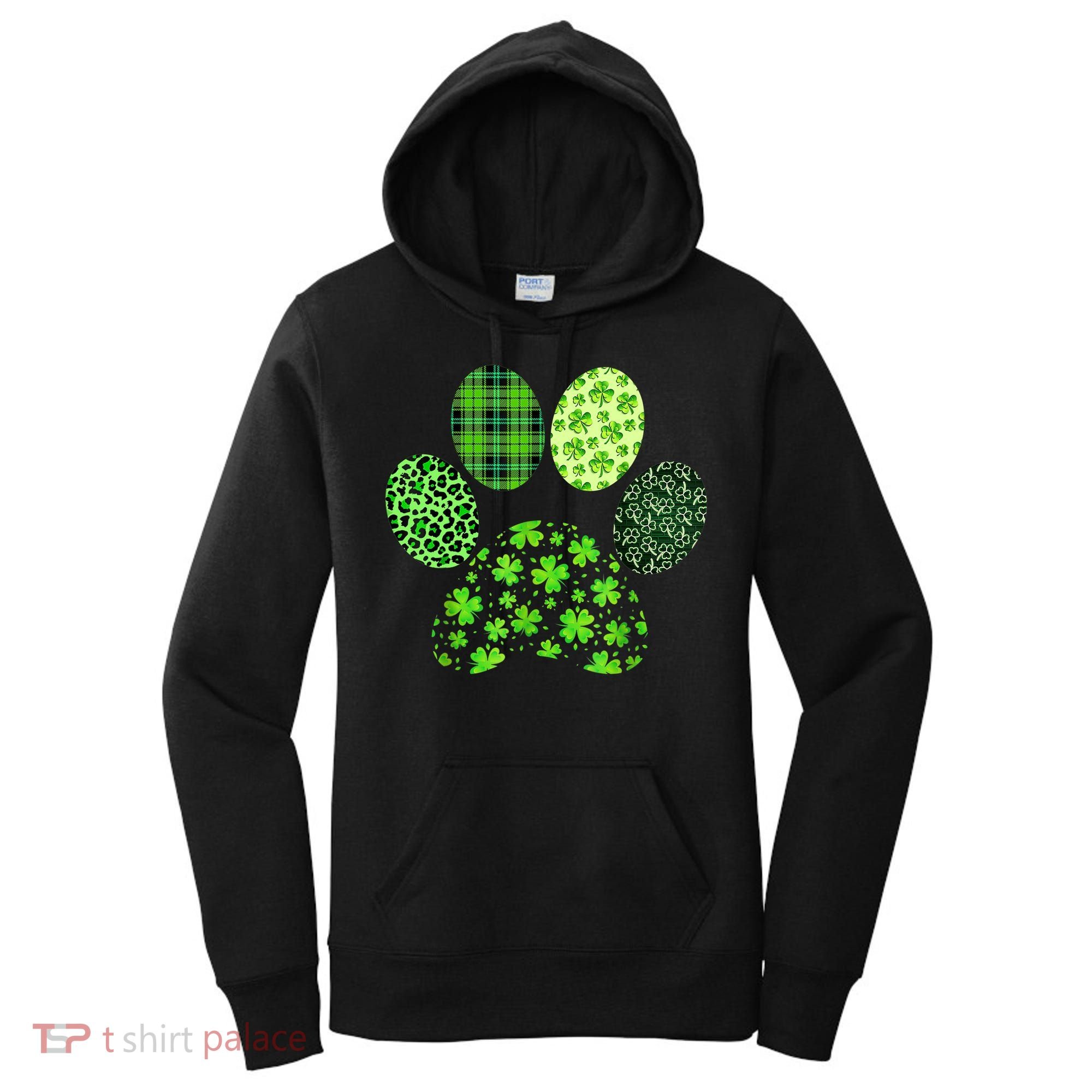 Lucky Dog Paw Irish Shamrocks Cute Dog Paw St Patrick's Day Women's Hoodie