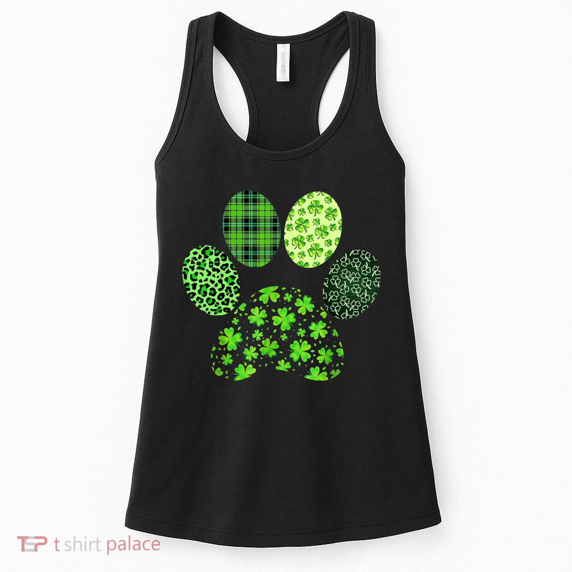 Lucky Dog Paw Irish Shamrocks Cute Dog Paw St Patrick's Day Women's Tank Top