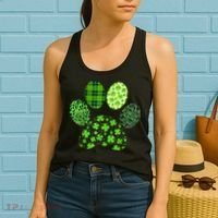 Lucky Dog Paw Irish Shamrocks Cute Dog Paw St Patrick's Day Women's Tank Top thumb 2