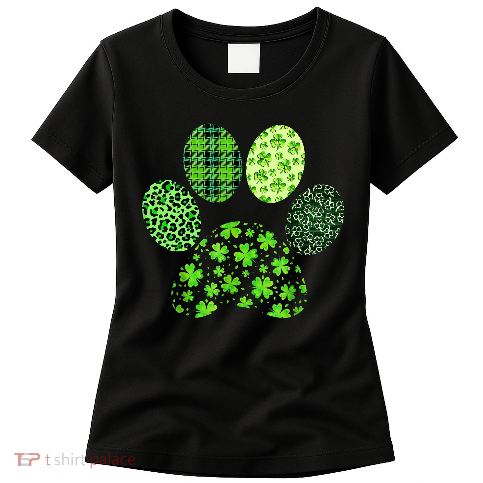 Lucky Dog Paw Irish Shamrocks Cute Dog Paw St Patrick's Day Women's T-Shirt