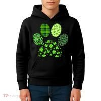 Lucky Dog Paw Irish Shamrocks Cute Dog Paw St Patrick's Day Kids Hoodie thumb 4