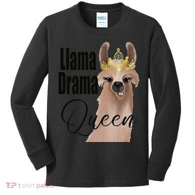 Llama Drama Queen Featuring An Adorable Llama With Crown_1 Gift Kids Long Sleeve Shirt