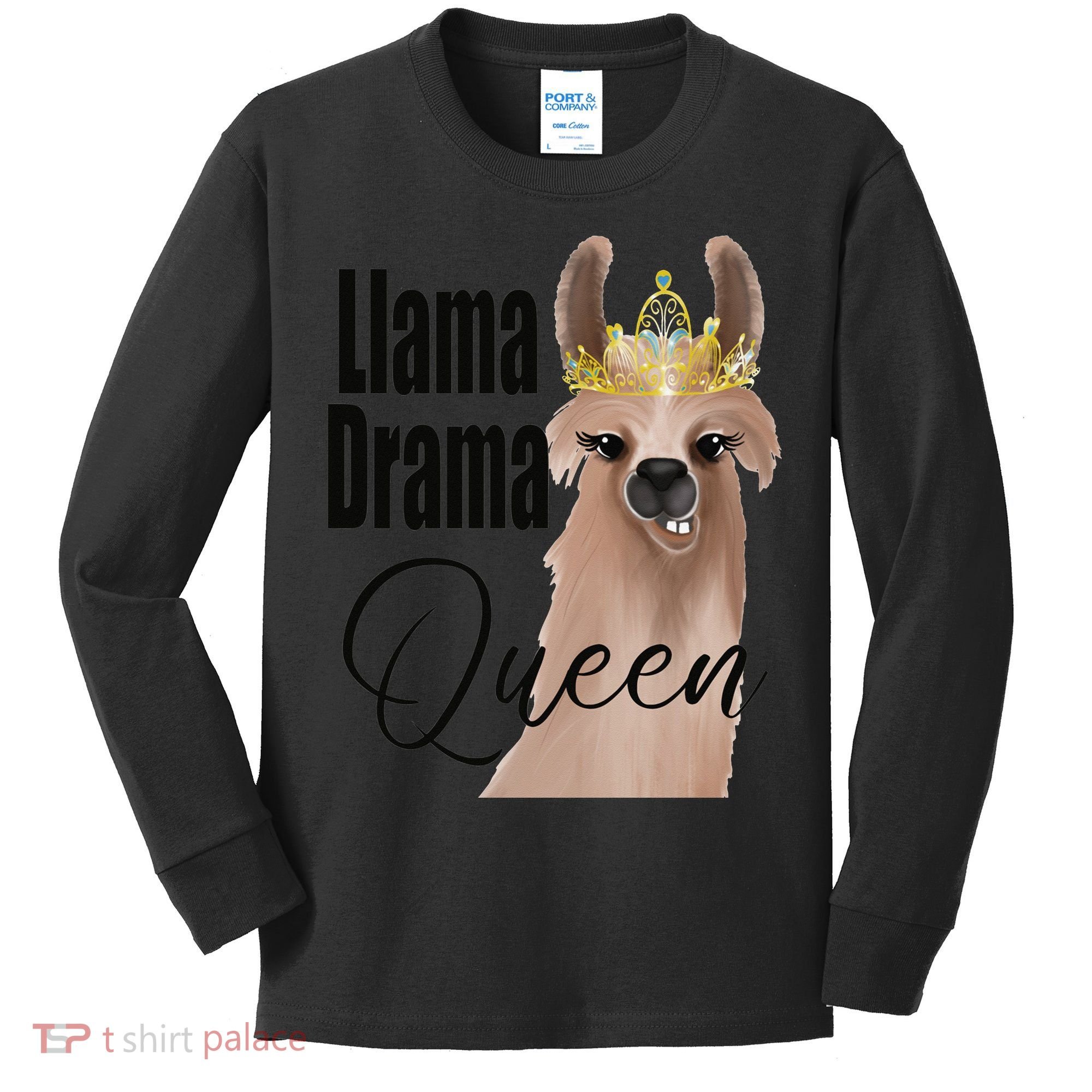 Llama Drama Queen Featuring An Adorable Llama With Crown_1 Gift Kids Long Sleeve Shirt