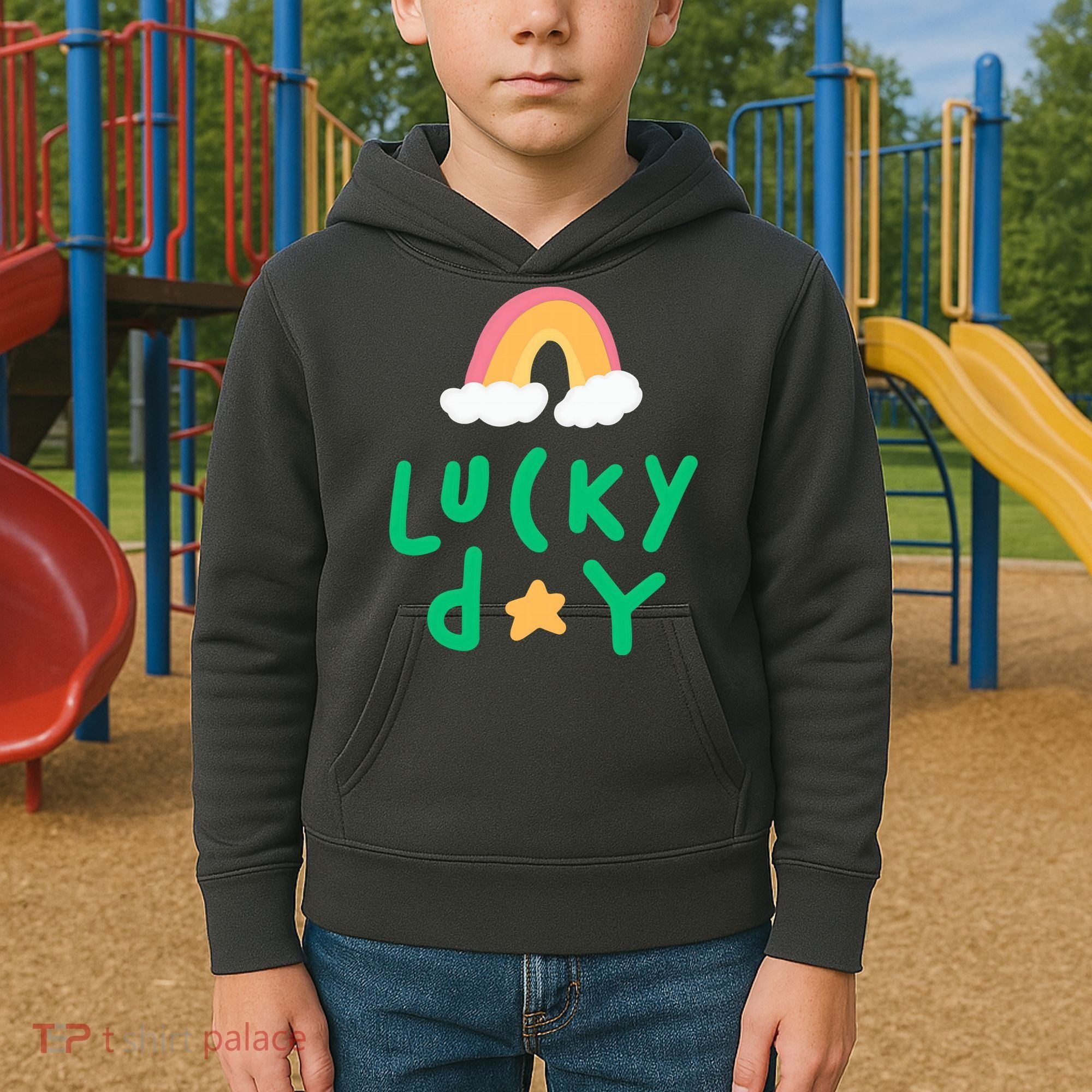 Lucky Day Rainbow Star St Patrick's Day Kids Hoodie
