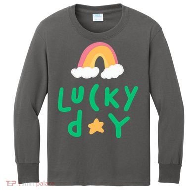 Lucky Day Rainbow Star St Patrick's Day Kids Long Sleeve Shirt