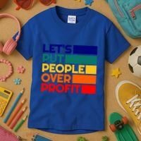 Leftist Democratic Socialist Union Retro People Over Profit Gift Kids T-Shirt thumb 3
