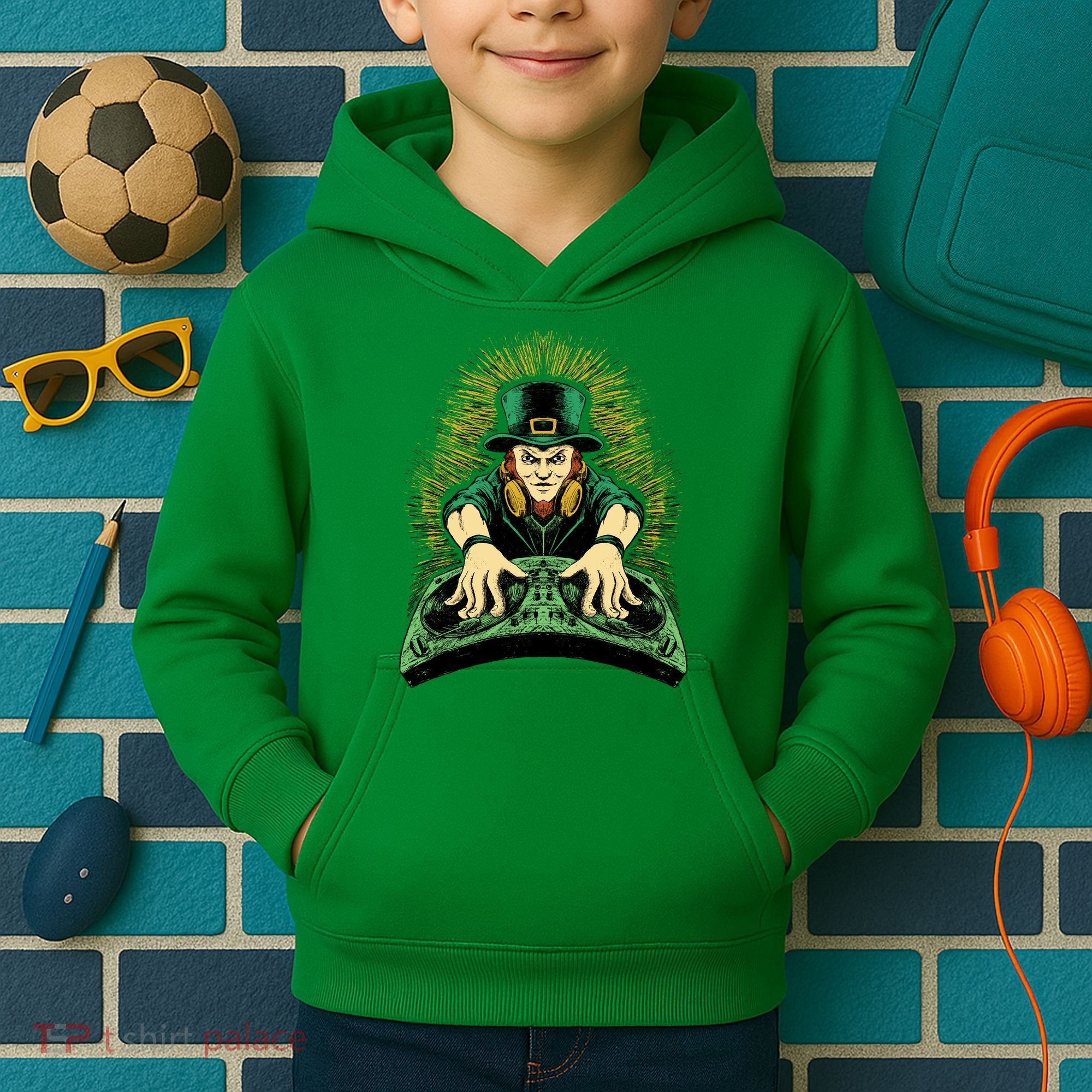 Leprechaun Dj St Patricks Kids Hoodie