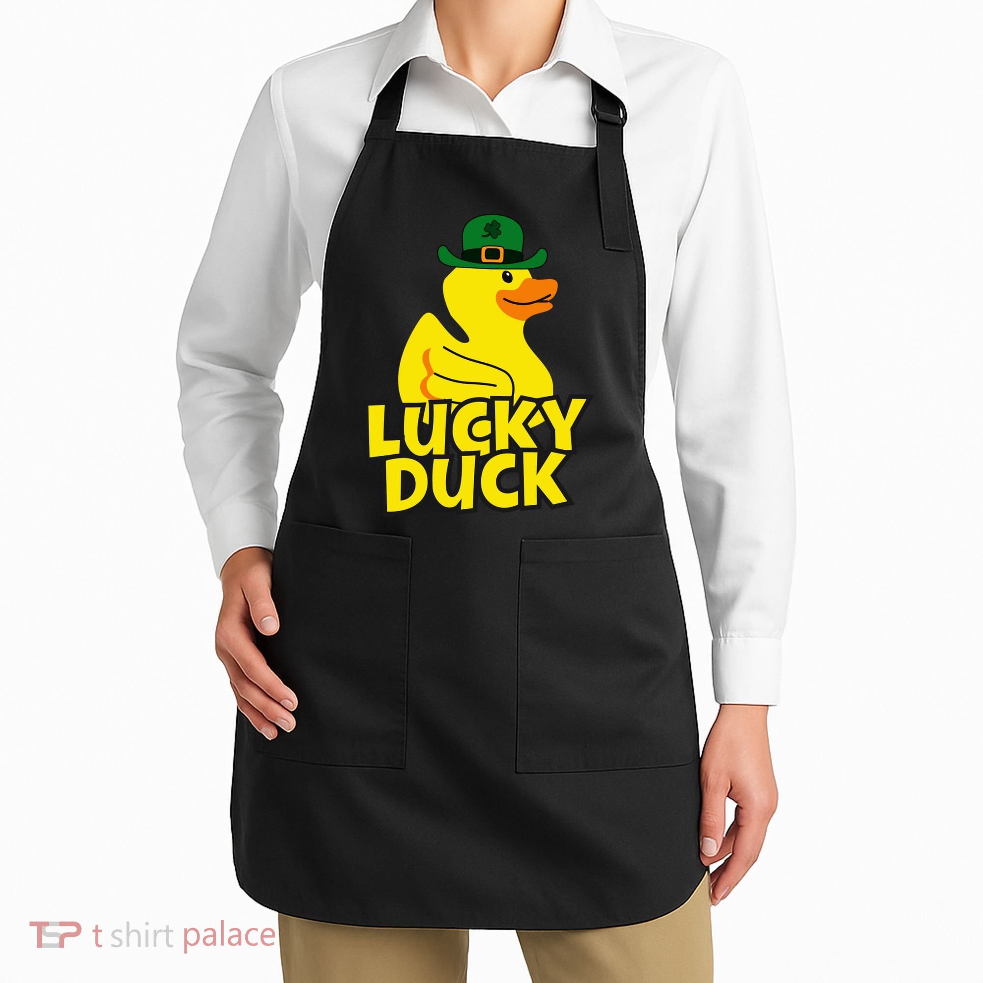 Lucky Duck Shamrock Rubber Ducky Funny St Patricks Day Apron