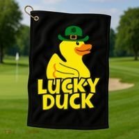 Lucky Duck Shamrock Rubber Ducky Funny St Patricks Day Golf Towel thumb 1