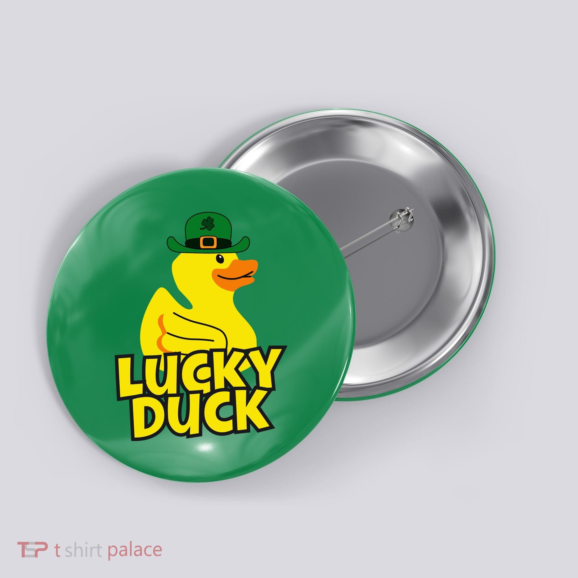 Lucky Duck Shamrock Rubber Ducky Funny St Patricks Day Button