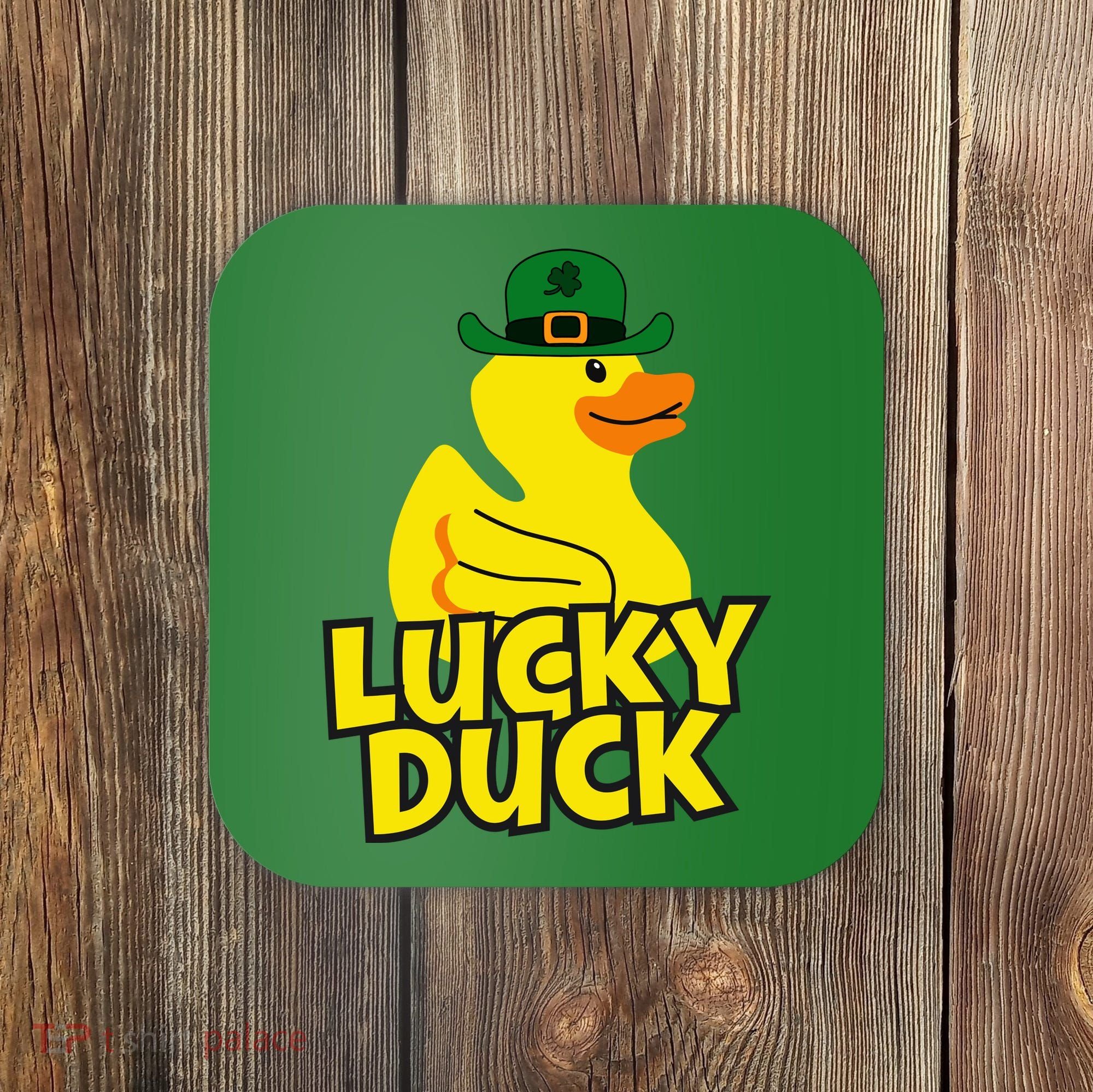 Lucky Duck Shamrock Rubber Ducky Funny St Patricks Day Coaster
