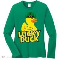Lucky Duck Shamrock Rubber Ducky Funny St Patricks Day Women's Long Sleeve Shirt thumb 0