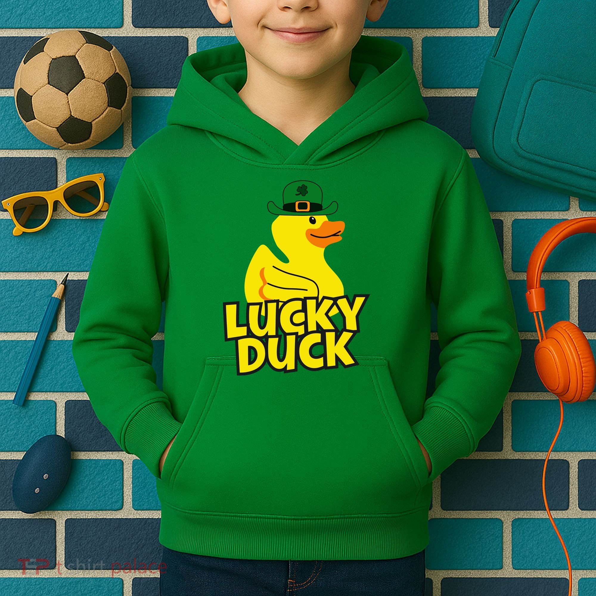 Lucky Duck Shamrock Rubber Ducky Funny St Patricks Day Kids Hoodie
