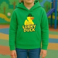 Lucky Duck Shamrock Rubber Ducky Funny St Patricks Day Kids Hoodie thumb 3