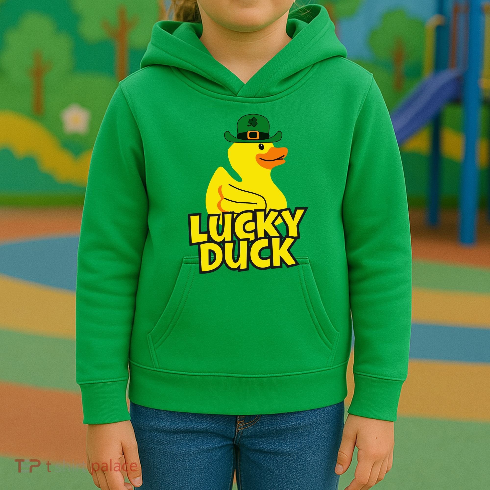 Lucky Duck Shamrock Rubber Ducky Funny St Patricks Day Kids Hoodie