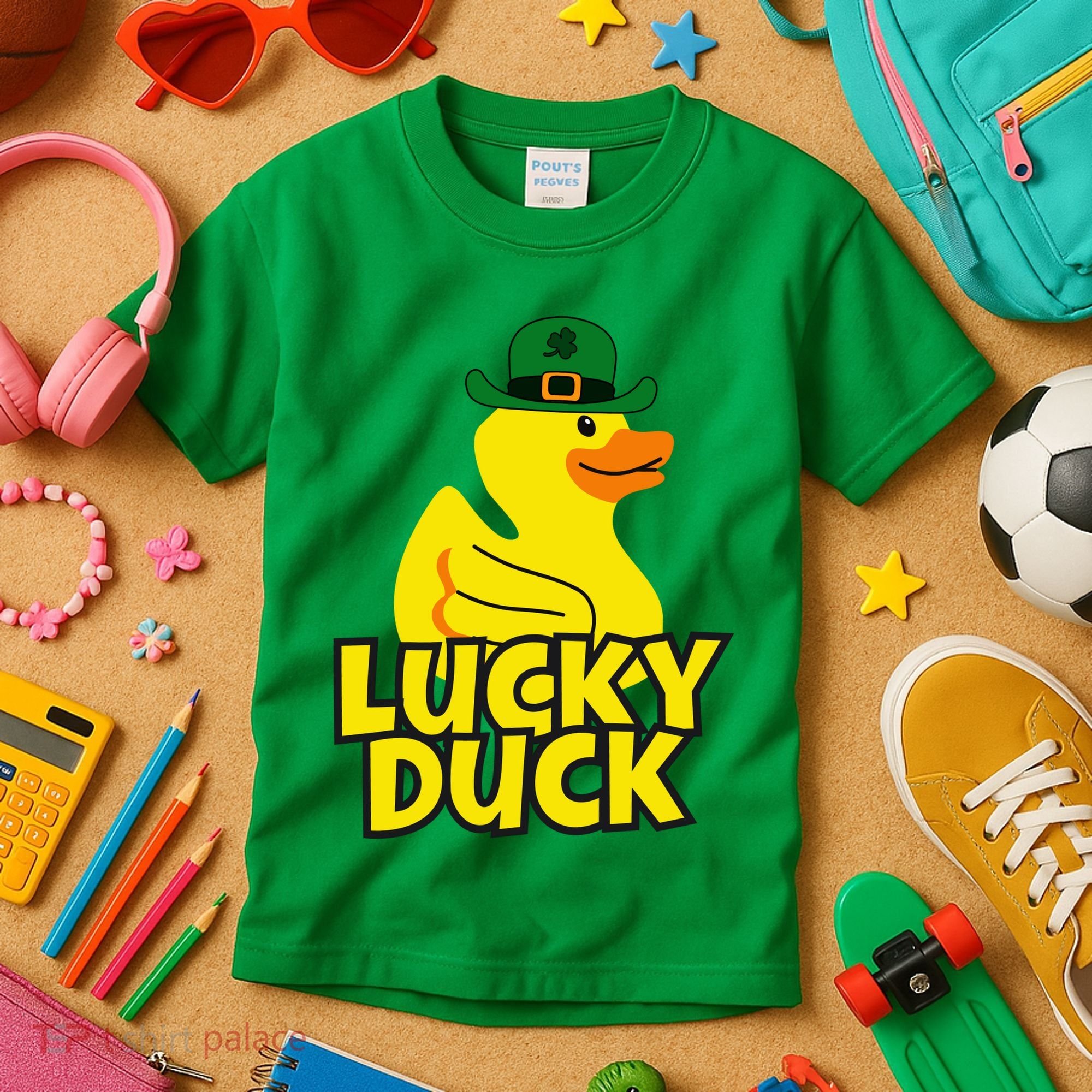 Lucky Duck Shamrock Rubber Ducky Funny St Patricks Day Kids T-Shirt