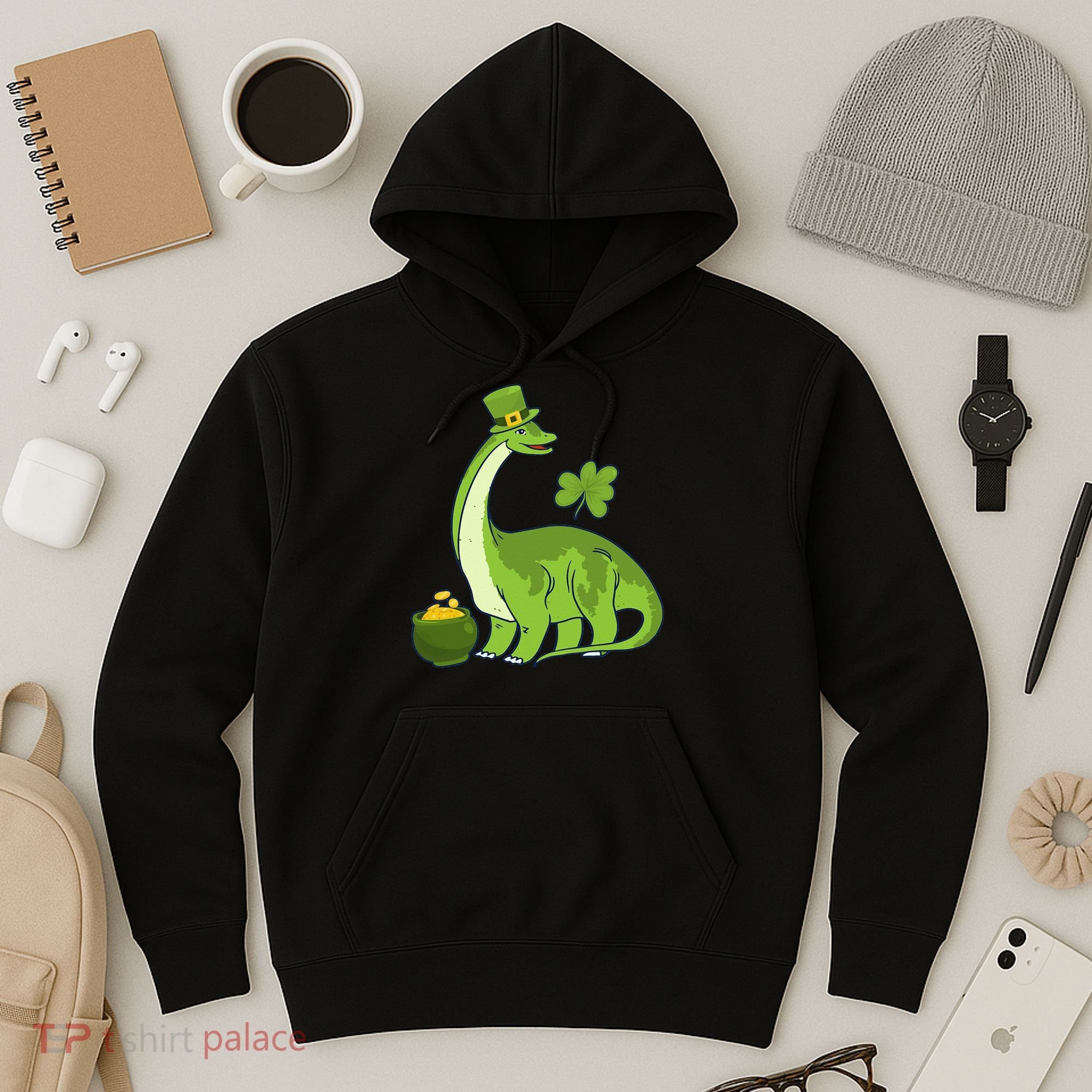 Leprechaun Dinosaur Shamrock St Patricks Day Animal Irish Hoodie