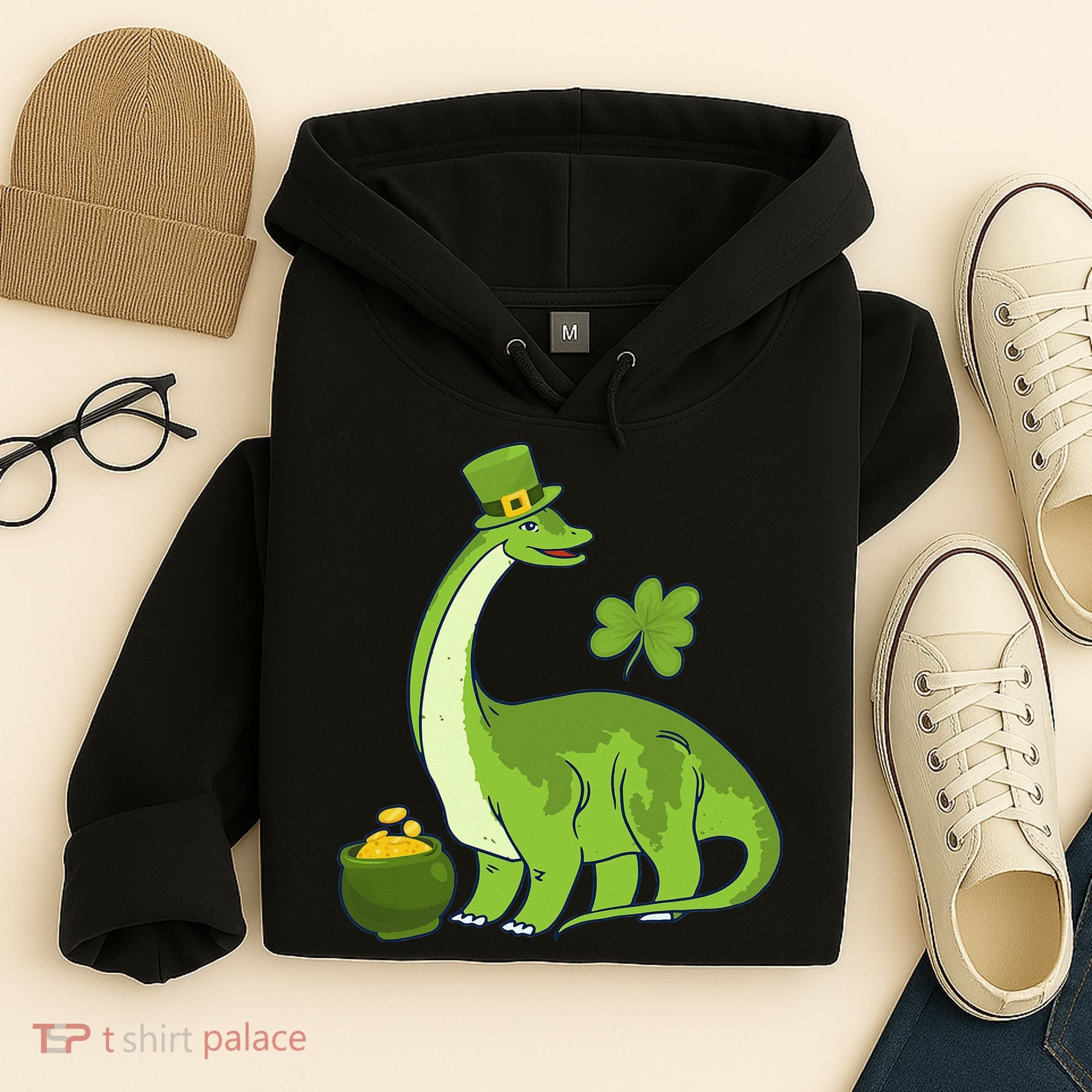 Leprechaun Dinosaur Shamrock St Patricks Day Animal Irish Hoodie