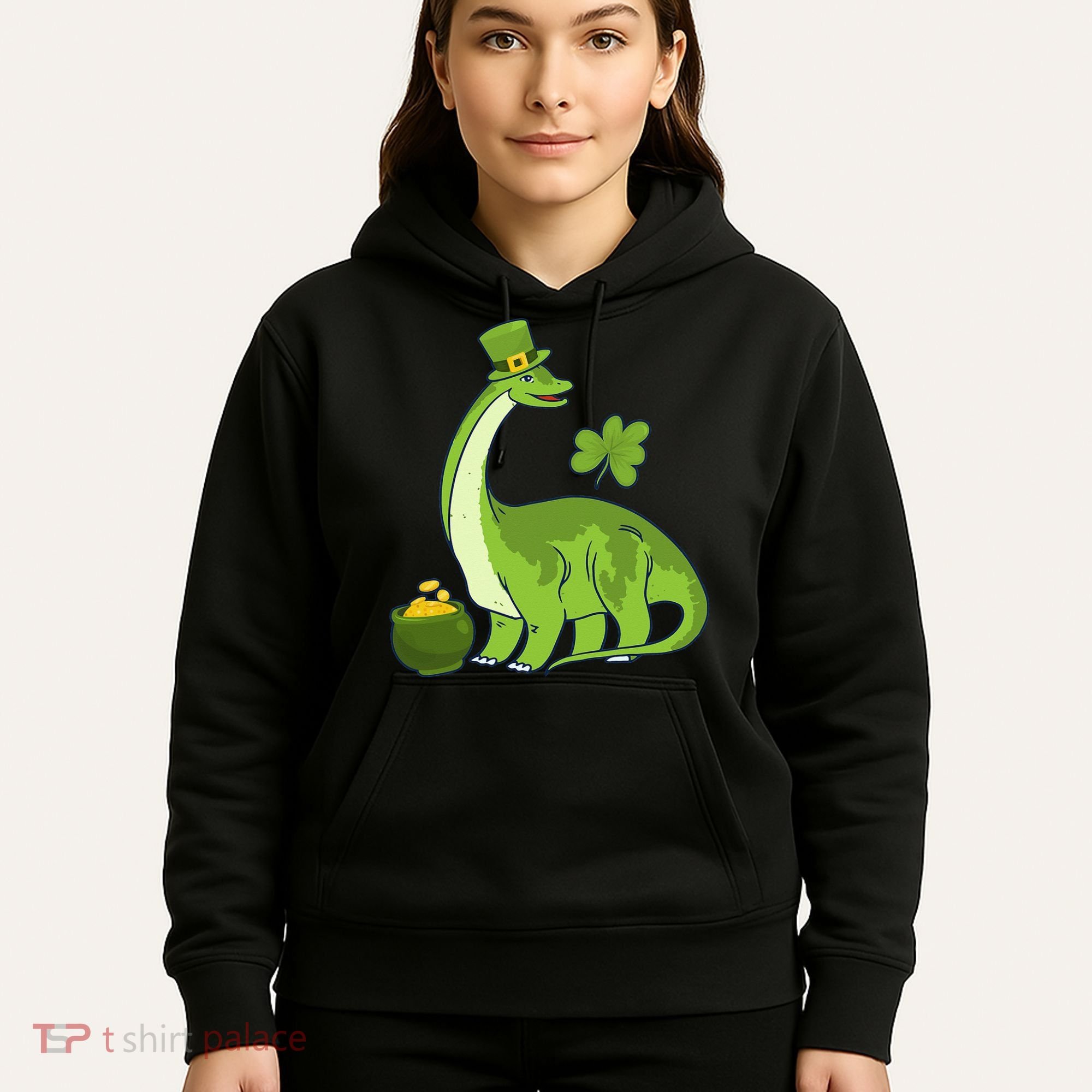 Leprechaun Dinosaur Shamrock St Patricks Day Animal Irish Hoodie