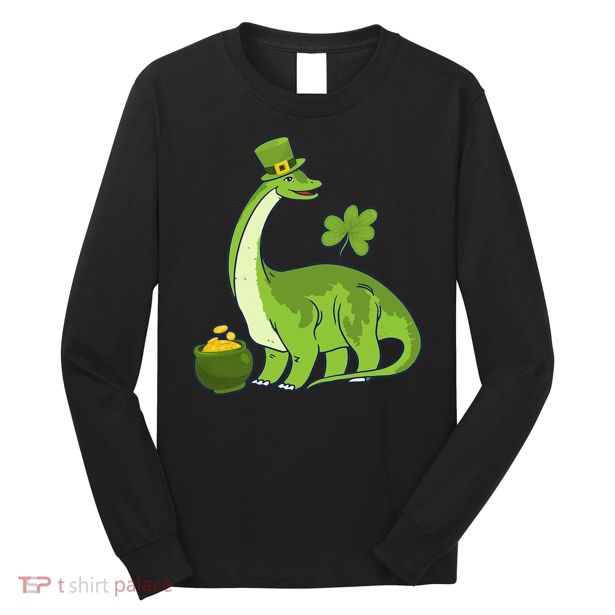 Leprechaun Dinosaur Shamrock St Patricks Day Animal Irish Long Sleeve Shirt