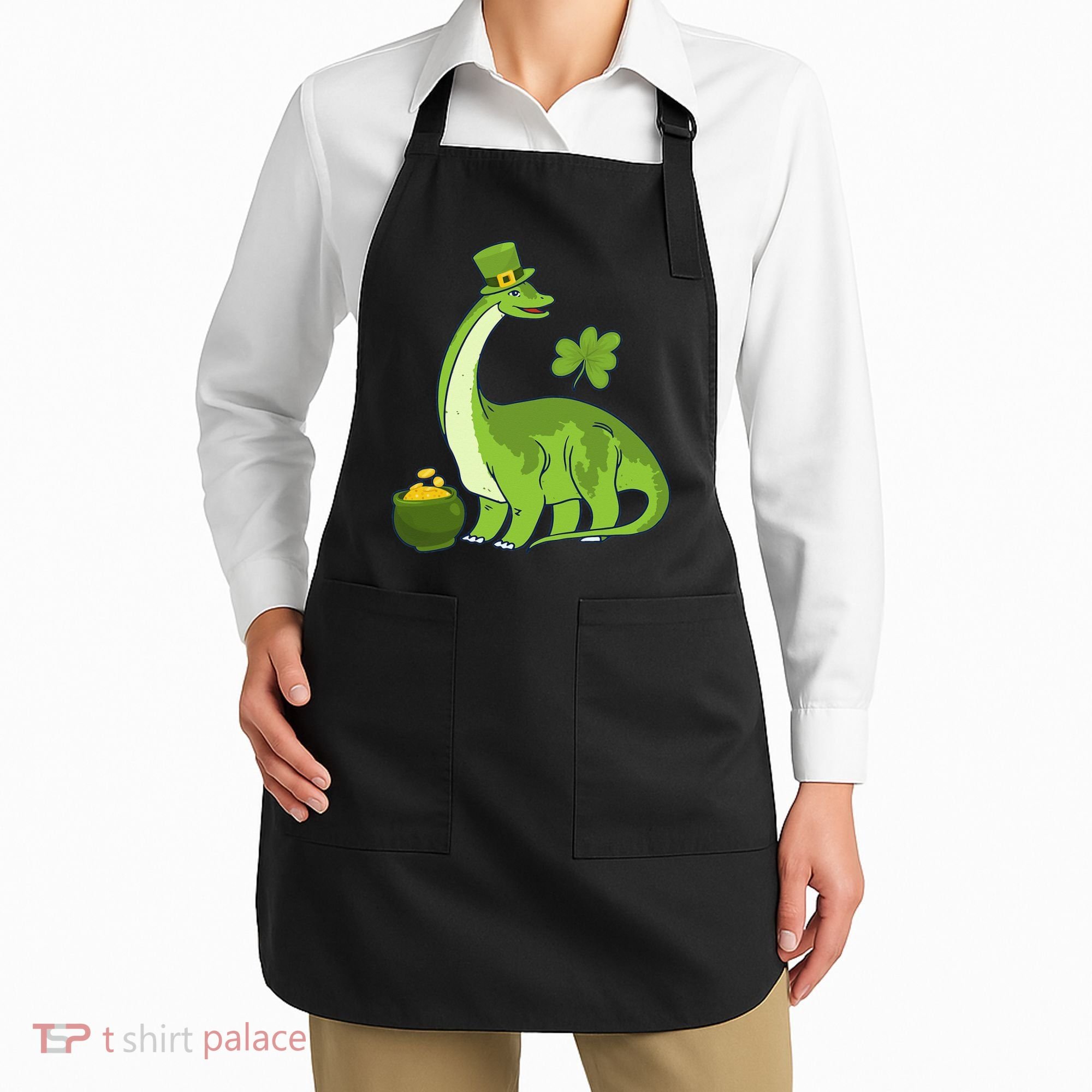 Leprechaun Dinosaur Shamrock St Patricks Day Animal Irish Apron