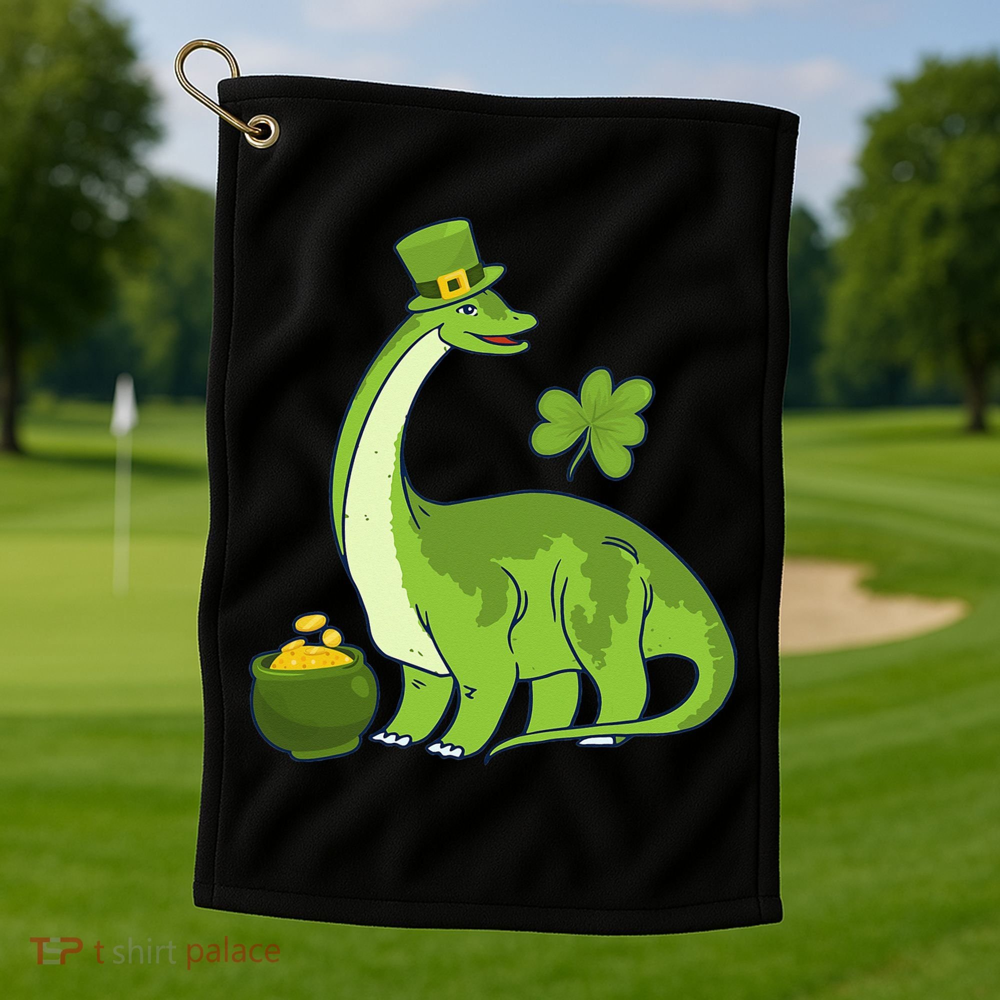 Leprechaun Dinosaur Shamrock St Patricks Day Animal Irish Golf Towel