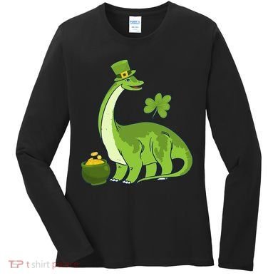 Leprechaun Dinosaur Shamrock St Patricks Day Animal Irish Women's Long Sleeve Shirt