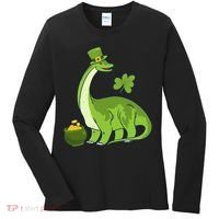 Leprechaun Dinosaur Shamrock St Patricks Day Animal Irish Women's Long Sleeve Shirt thumb 0