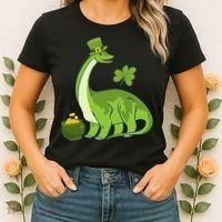 Leprechaun Dinosaur Shamrock St Patricks Day Animal Irish Women's T-Shirt thumb 2