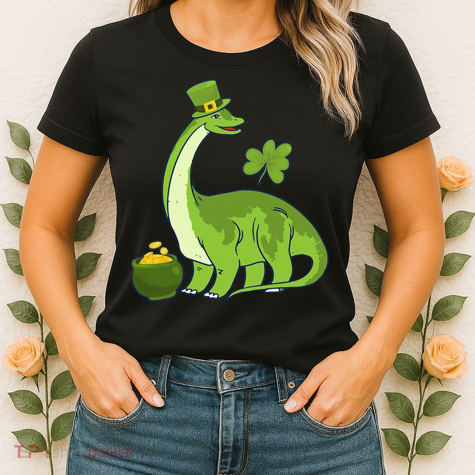 Leprechaun Dinosaur Shamrock St Patricks Day Animal Irish Women's T-Shirt