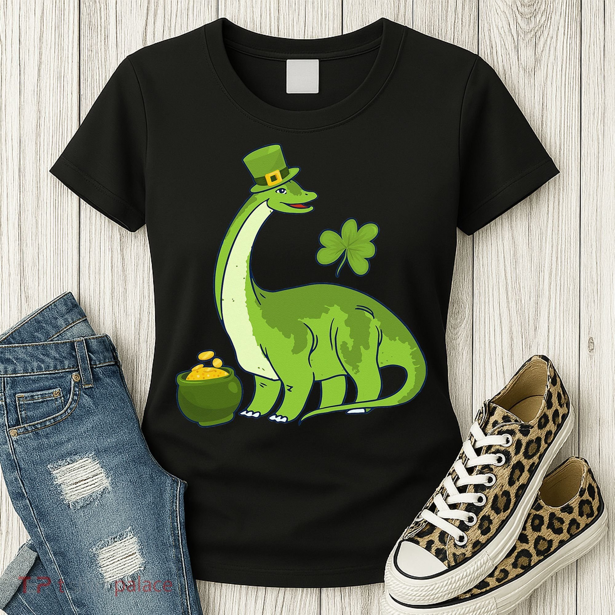 Leprechaun Dinosaur Shamrock St Patricks Day Animal Irish Women's T-Shirt