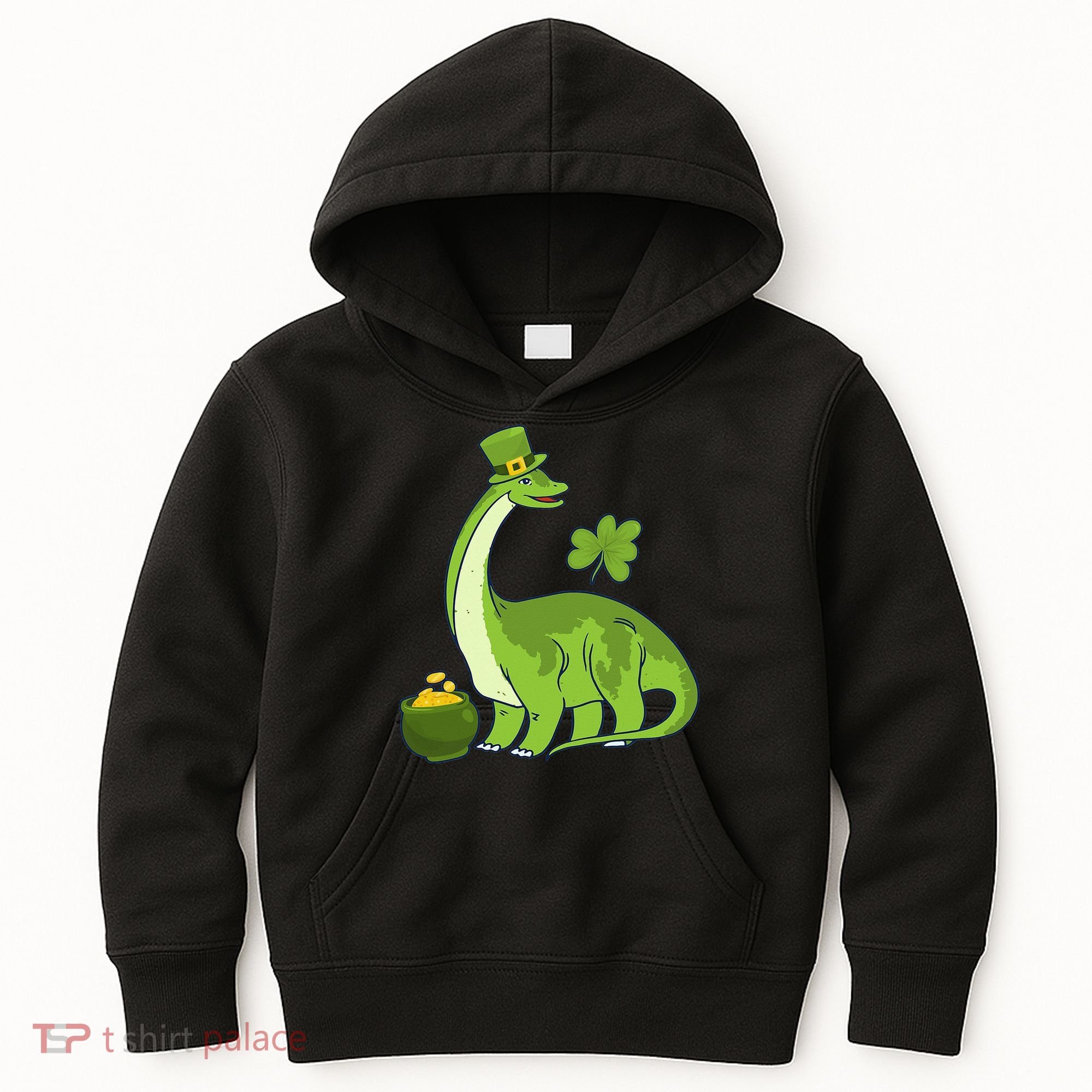 Leprechaun Dinosaur Shamrock St Patricks Day Animal Irish Kids Hoodie