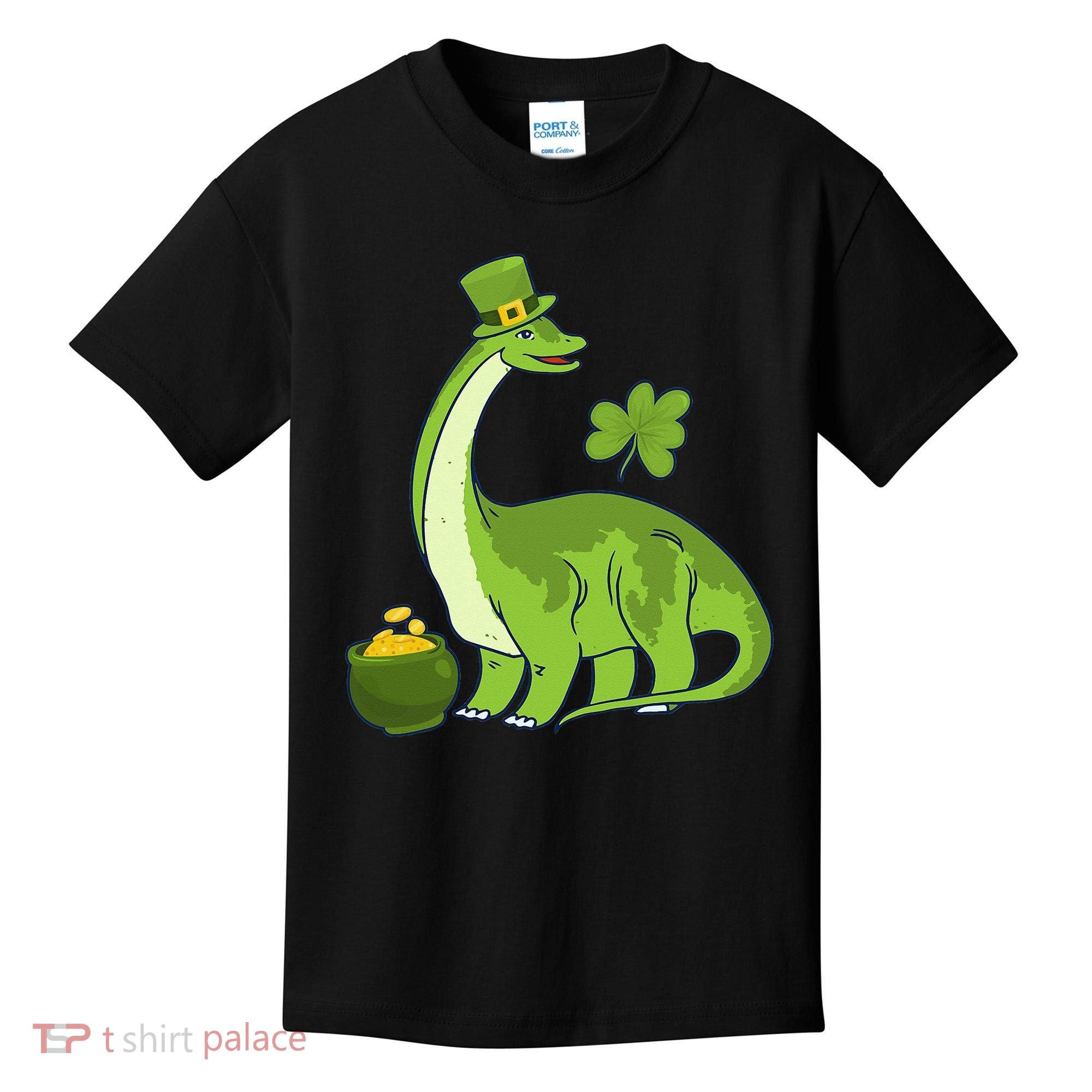 Leprechaun Dinosaur Shamrock St Patricks Day Animal Irish Kids T-Shirt
