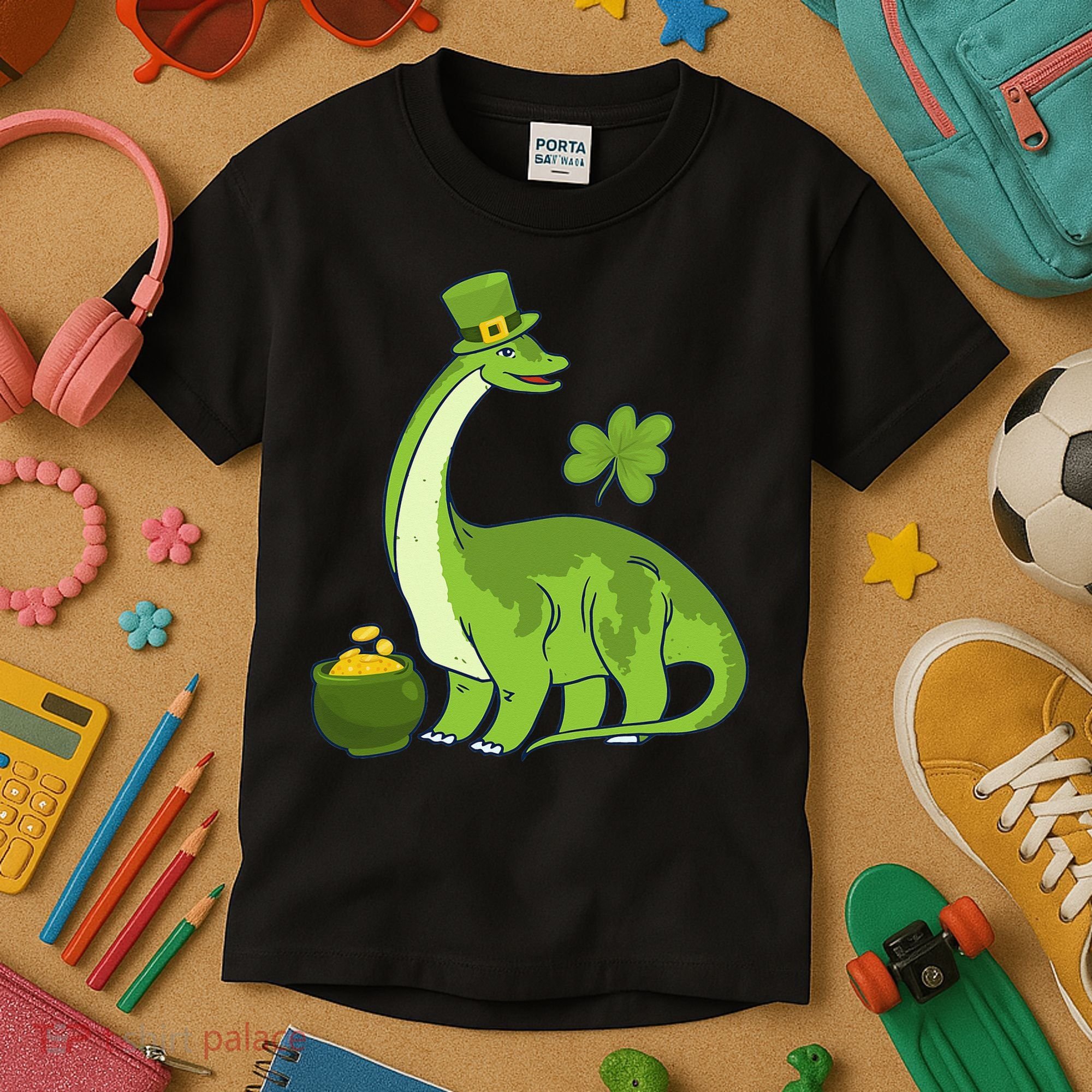 Leprechaun Dinosaur Shamrock St Patricks Day Animal Irish Kids T-Shirt