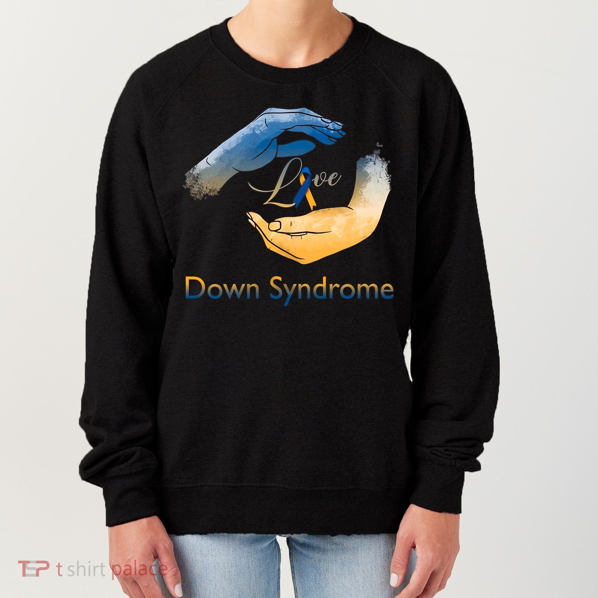 Love Down Syndrome Awareness Gold Blue Ribbon Down Syndrome Warrior Women's Sweatshirt