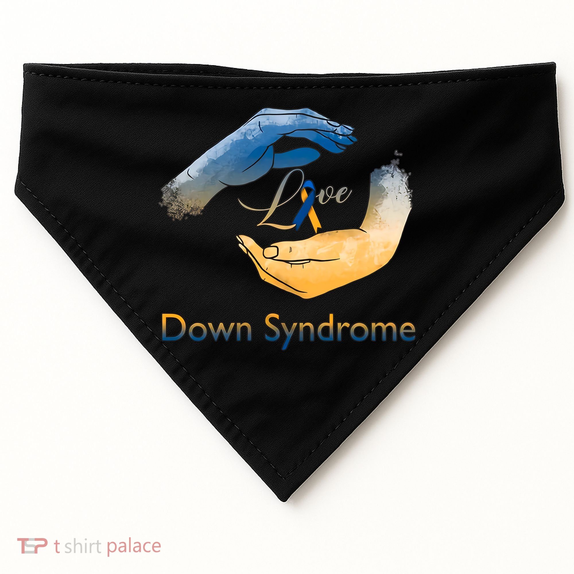 Love Down Syndrome Awareness Gold Blue Ribbon Down Syndrome Warrior USA-Made Doggie Bandana