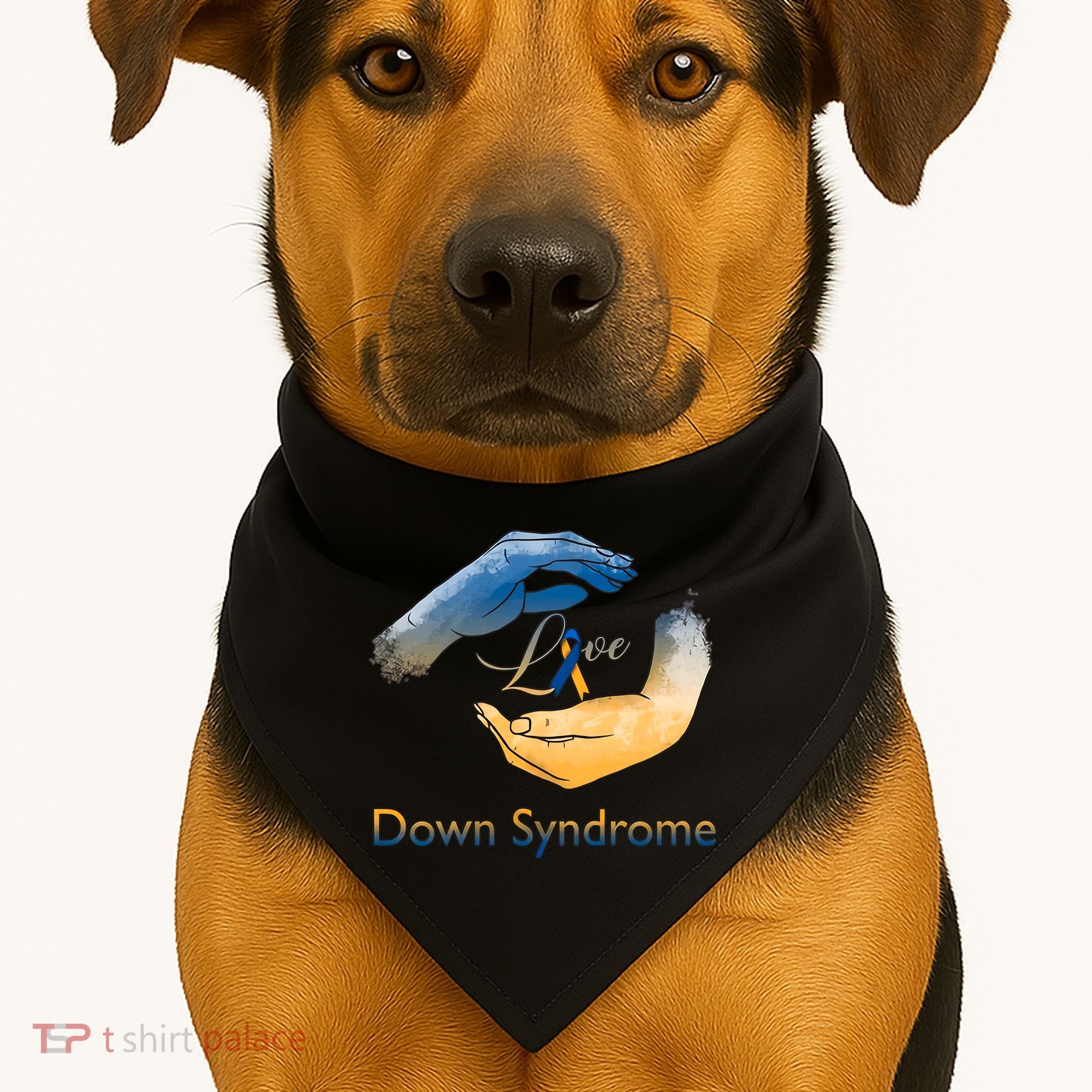 Love Down Syndrome Awareness Gold Blue Ribbon Down Syndrome Warrior USA-Made Doggie Bandana