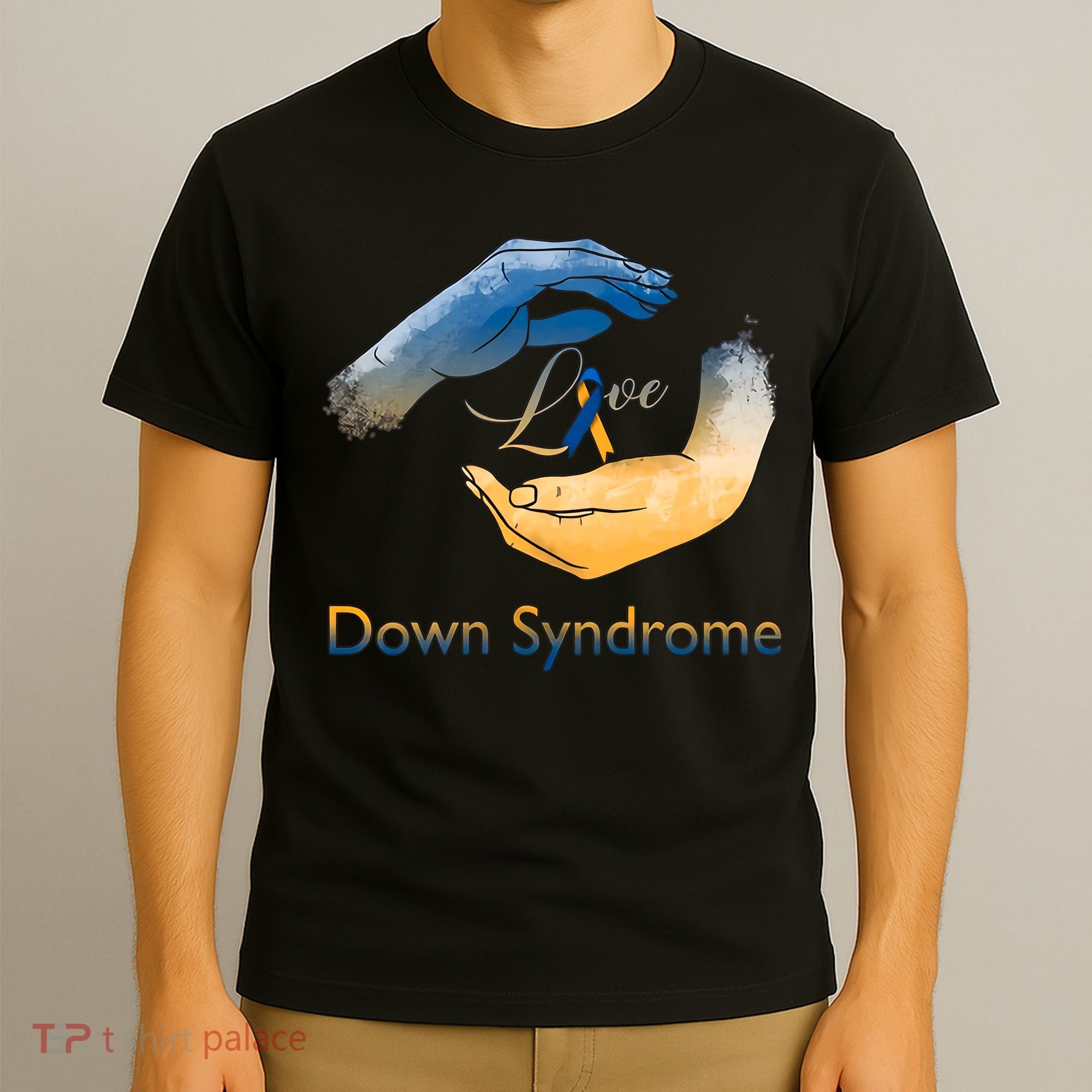 Love Down Syndrome Awareness Gold Blue Ribbon Down Syndrome Warrior T-Shirt